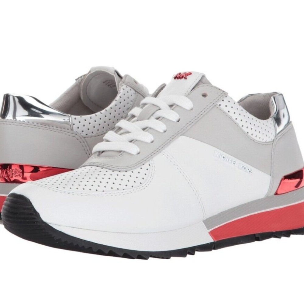 MICHAEL Michael Kors Allie Trainer Leather Sneaker, Optic Wt/Allum
